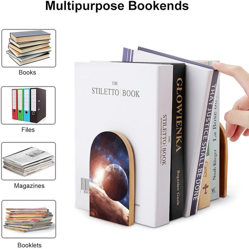 Planets in Space Background Bookends 1 Pair Solid Natural Wooden Book Ends, Duty Cute Book Stoppers, Decorative Book Holders for Home Office Desk Shelf, Perfect for Students, Book Lovers - Image 3