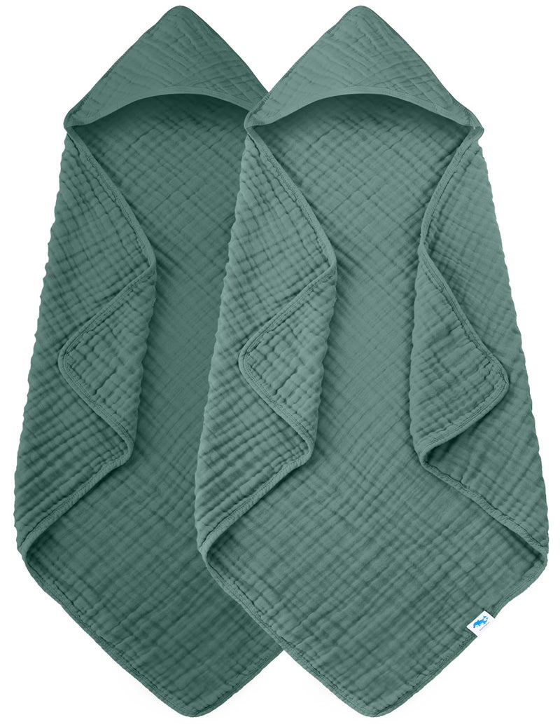 SWEET DOLPHIN Muslin Hooded Baby Bath Towels 2 Pack 100 Cotton Towel for Babies Infants Toddlers 32x32Inch Highly Absorbent and Newborn Essential Deep Emerald - Image 2