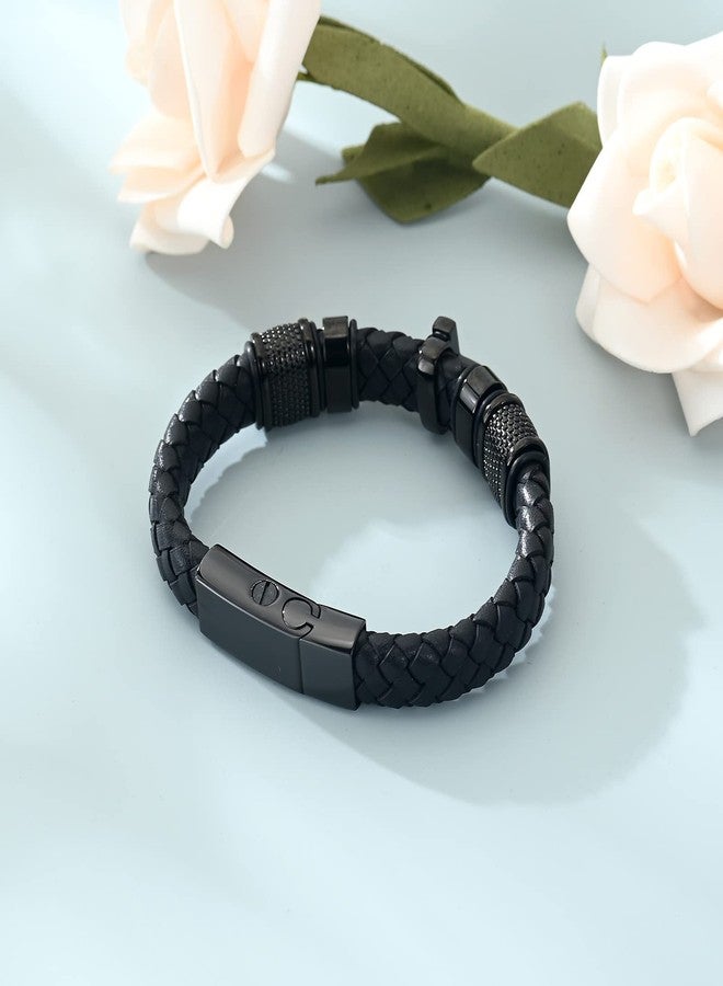 shajwo Cremation Jewelry Cross Urn Bracelet for Ashes for Women Men Keepsake Memorial Cuff Bracelet,Black 22cm - Image 5