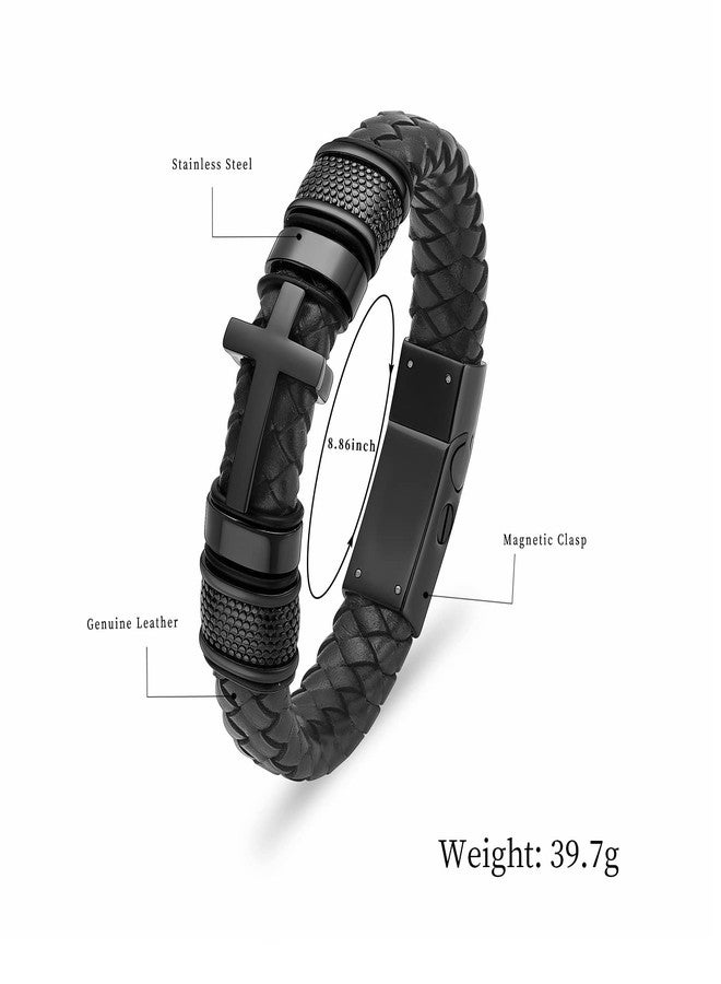 shajwo Cremation Jewelry Cross Urn Bracelet for Ashes for Women Men Keepsake Memorial Cuff Bracelet,Black 22cm - Image 2