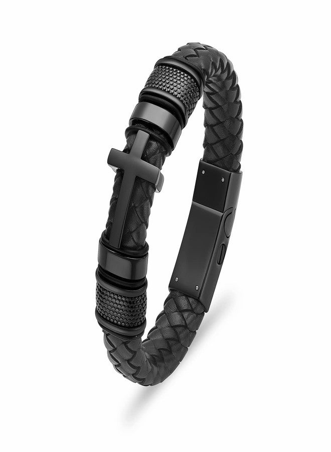 shajwo Cremation Jewelry Cross Urn Bracelet for Ashes for Women Men Keepsake Memorial Cuff Bracelet,Black 22cm - Image 1