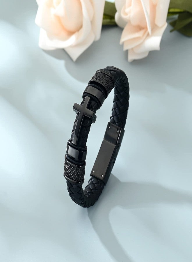 shajwo Cremation Jewelry Cross Urn Bracelet for Ashes for Women Men Keepsake Memorial Cuff Bracelet,Black 22cm - Image 3