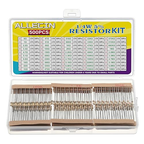 ALLECIN 50 Values 1/4W 0 Ohm to 10M Ohm ±5% Carbon Film Resistor Assorted 1/4 Watt Common Fixed Resistors Assortment Kit - Image 1