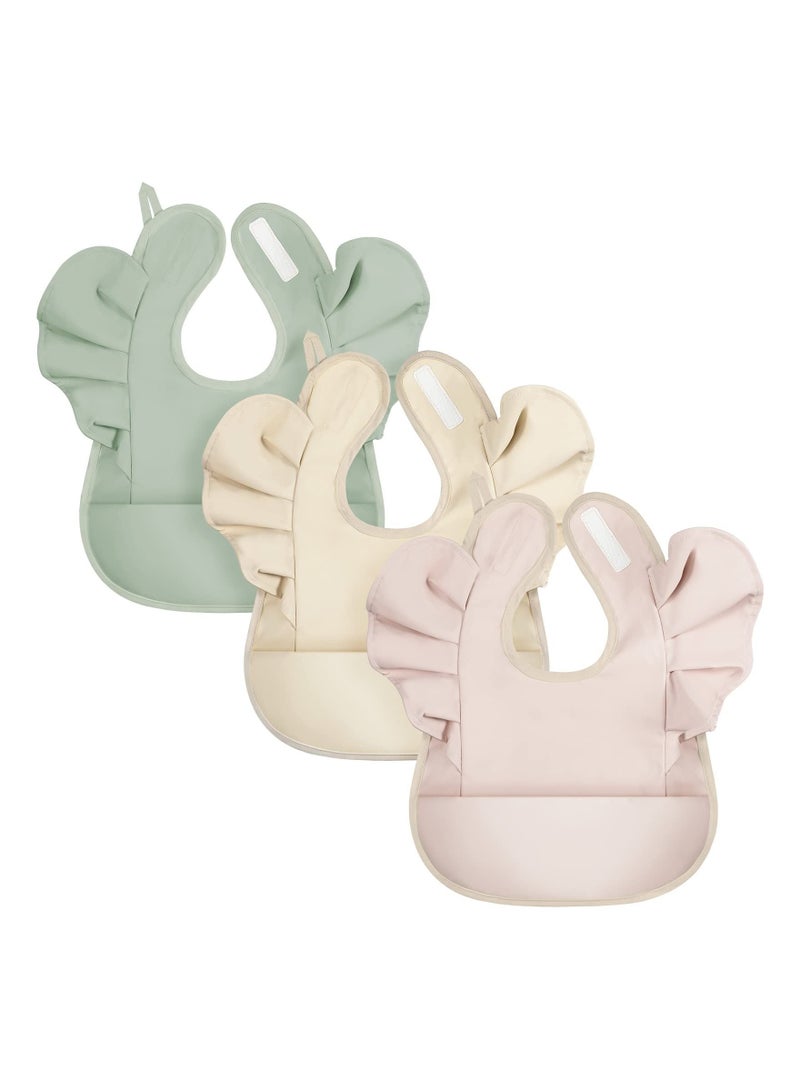SYOSI Baby Bib, Silicone Baby Bib, 3 PCS Waterproof Baby Bib, Washable Toddler Bibs, Easy Wipe Baby Feeding Bibs, Soft Feeding Bibs, with Food Catcher, for Baby Boy or Girl Eating, Travel Home Supplies - Image 1