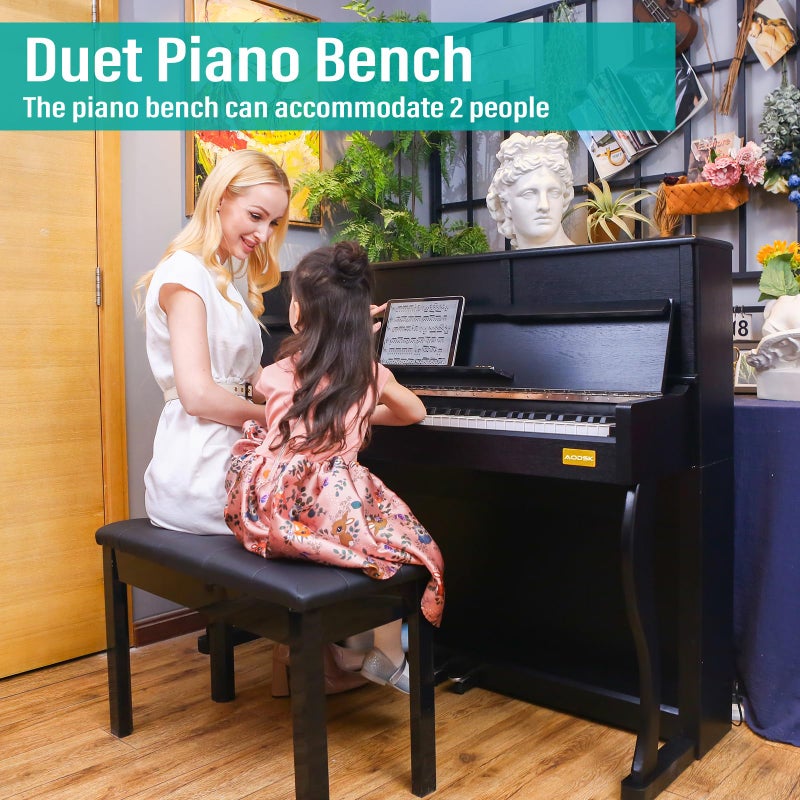 AODSK Wooden Duet Piano Bench with Padded Cushion and Storage Compartment for Music Books 29.13''x12.99''x18.11''(Black) (Duet Piano Bench) - Image 2
