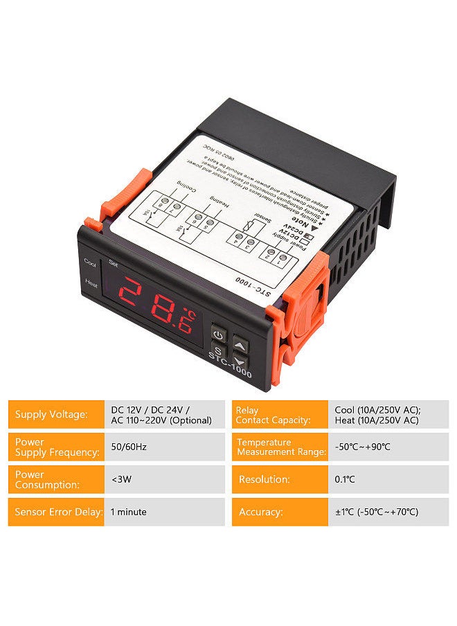 Generic - Digital Temperature Controller STC-1000 Intelligent Temperature Regulator DC 24V Refrigerator Thermostat Support Heating/Cooling/Temperature Correction/Delayed Start/High or Low Temperature Alarm - Image 1