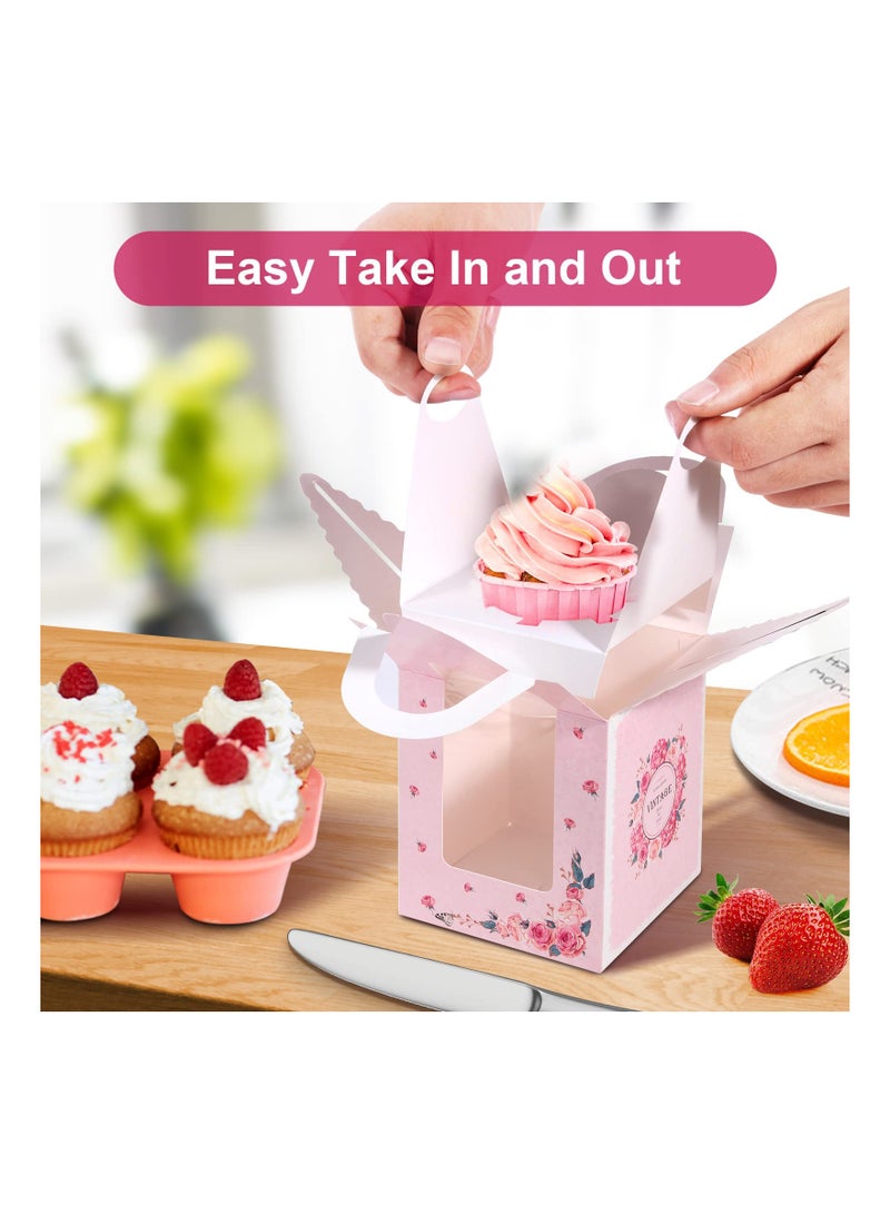 SYOSI Single Cupcake Boxes, Individual Cake Boxes with Window, Cupcake Carrier with Inserts, Bakery Boxes with Handle, Be Used to Hold Cakes, Macaron, Cookies, for Baby Showers, Birthday Parties(25 Pcs) - Image 2