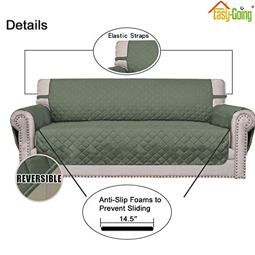 Easy-Going Reversible Oversized Couch Cover for 3 Cushion Couch Sofa Cover for Dogs Water Resistant Furniture Protector Cover with Foam Sticks for Pet (Oversized Sofa, Greyish Green/Beige) - Image 3