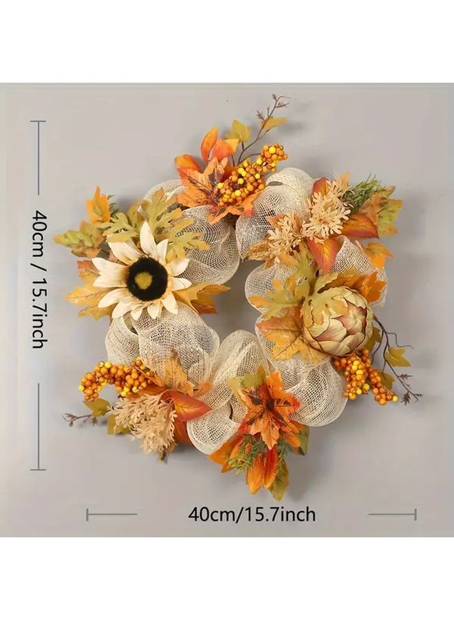 Contemporary 15.7 Inch Sunflower Berry PVC Wreath With Artificial Maple Leaves And Berries For Christmas Thanksgiving Wall Mount Decor 1 Piece - Image 3