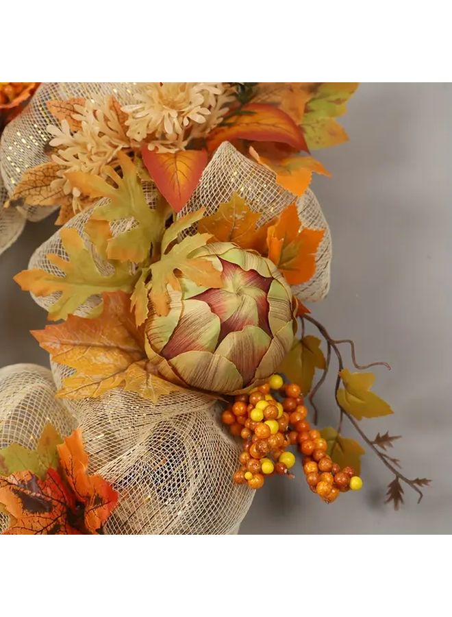 Contemporary 15.7 Inch Sunflower Berry PVC Wreath With Artificial Maple Leaves And Berries For Christmas Thanksgiving Wall Mount Decor 1 Piece - Image 2