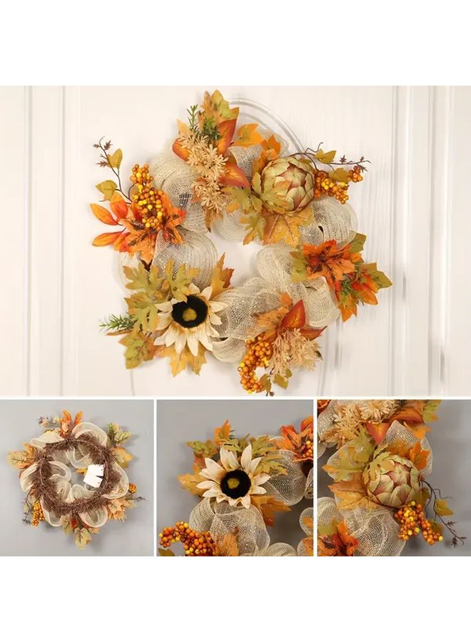 Contemporary 15.7 Inch Sunflower Berry PVC Wreath With Artificial Maple Leaves And Berries For Christmas Thanksgiving Wall Mount Decor 1 Piece - Image 1