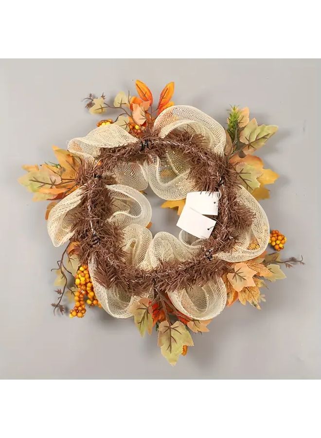 Contemporary 15.7 Inch Sunflower Berry PVC Wreath With Artificial Maple Leaves And Berries For Christmas Thanksgiving Wall Mount Decor 1 Piece - Image 5