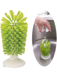 POXEFLIP POXEFLIP Glass Washers Brushes Scrubber Sink with Suction Base Bar Grade Triple Brush Bristle Scrub Brush for Wine Glass  - Image 4