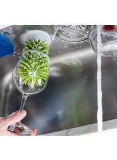 POXEFLIP POXEFLIP Glass Washers Brushes Scrubber Sink with Suction Base Bar Grade Triple Brush Bristle Scrub Brush for Wine Glass  - Image 5