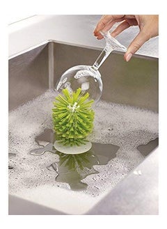 POXEFLIP POXEFLIP Glass Washers Brushes Scrubber Sink with Suction Base Bar Grade Triple Brush Bristle Scrub Brush for Wine Glass  - Image 2