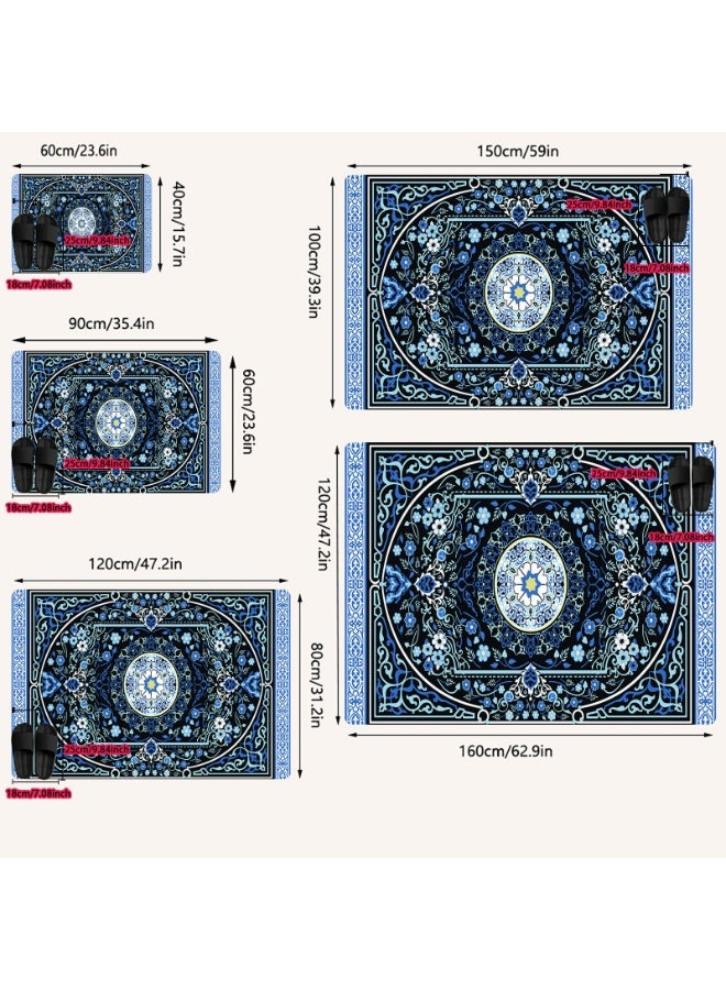 Traditional Persian Oriental Polyester Area Rug with Medallion Floral Design - Black and Blue - Image 5