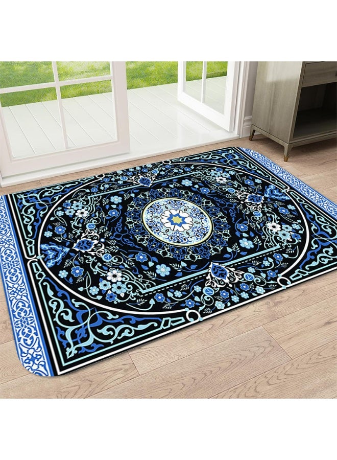 Traditional Persian Oriental Polyester Area Rug with Medallion Floral Design - Black and Blue - Image 4