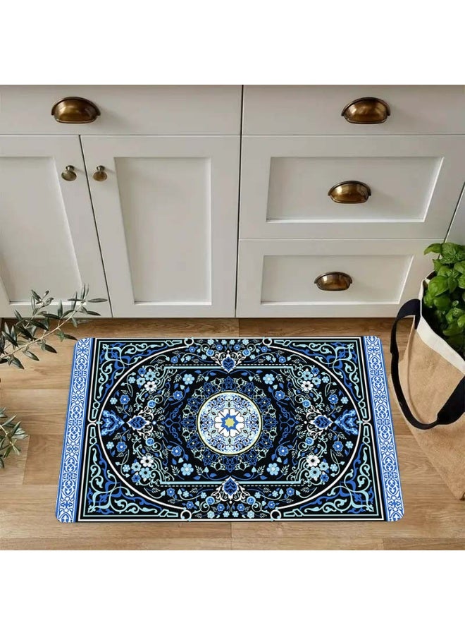 Traditional Persian Oriental Polyester Area Rug with Medallion Floral Design - Black and Blue - Image 1