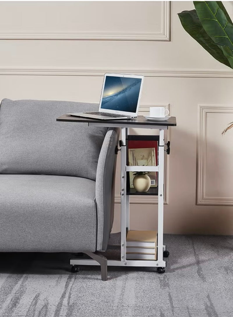 شي ون طاولة لابتوب متحركة من SHEE ONE | طاولة قابلة للتعديل بارتفاع مريح و4 عجلات | طاولة كمبيوتر وقراءة بجانب السرير مع رفوف تخزين عملية – مقاس   85x 75 ( 40x 80سم )  – لون أسود - Image 3