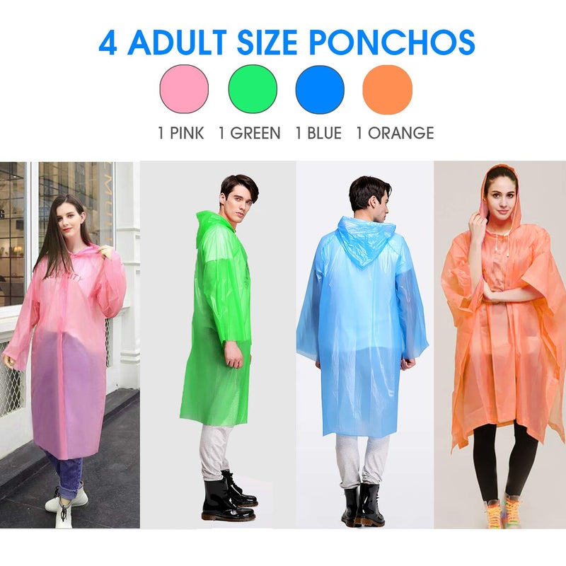 FISHOAKY Ponchos for Adults, Disposable Rain Ponchos Multi-Colored Raincoat for Camping Hiking Traveling Backpacking, 4 Pack - Image 4