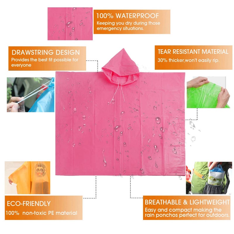 FISHOAKY Ponchos for Adults, Disposable Rain Ponchos Multi-Colored Raincoat for Camping Hiking Traveling Backpacking, 4 Pack - Image 2