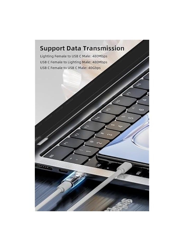 erorex 35W/480Mbps USB-C Male to Lightning Female Adapter, 240W/40Gbps USB Type C Male to Female Extender, 35W/480Mbps USB C Female to Lightning Male Converter (3 Pack, Transparent Black) - Image 2