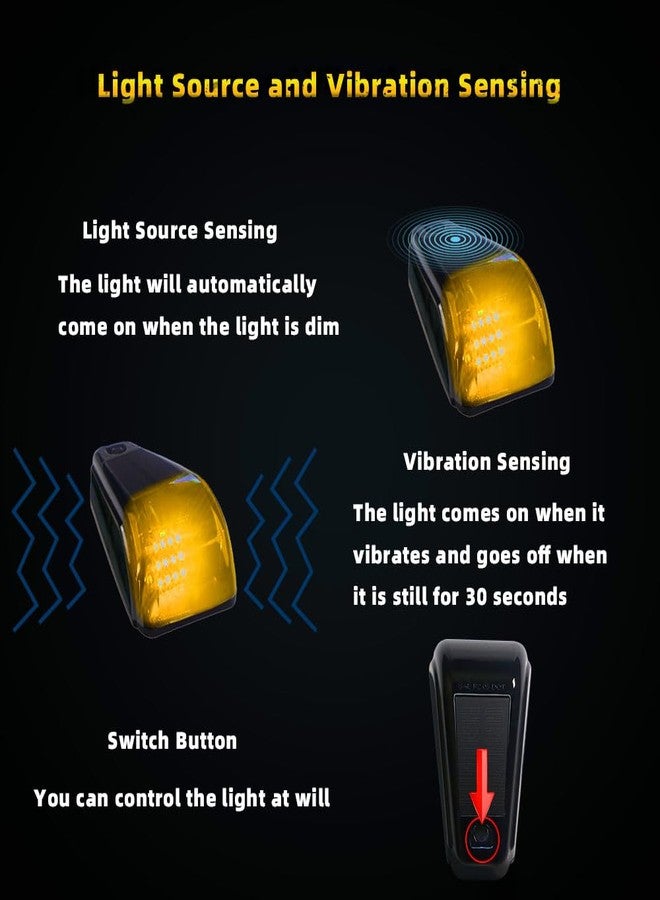 UPXSXT 5Pcs No Drill Car Cab Lights, Solar Powered Waterproof Wireless Rooftop Cab Clearance Light for Truck Cab Led Lights Vibration Sensor Roof Lights for Universal Car (yellow) - Image 3