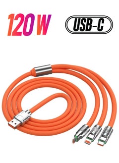 AMBERJACK 3-in-1 Metal USB Protection Charge Cable - Fast Charging & Data Transfer for Samsung, iPhone, Type-C, Micro, and USB 3 Devices - 120W Rapid Charging  - Image 1