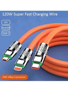 AMBERJACK 3-in-1 Metal USB Protection Charge Cable - Fast Charging & Data Transfer for Samsung, iPhone, Type-C, Micro, and USB 3 Devices - 120W Rapid Charging  - Image 3