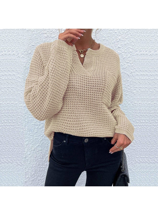 NIBEMINENT Athleisure Loose Fit Cable Knit Sweater Women Autumn And Winter Casual Fashion V Neck Solid Color Pocket VêTement Femme - Image 1