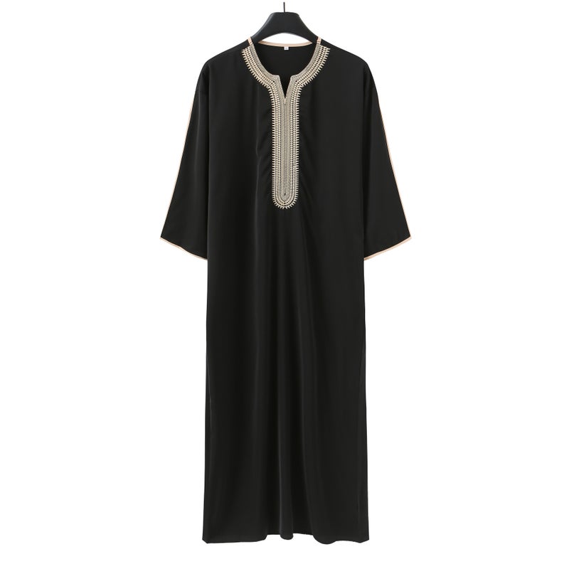 Men's Embroidered Ethnic Kurta Short Sleeve Navy Blue - Image 5
