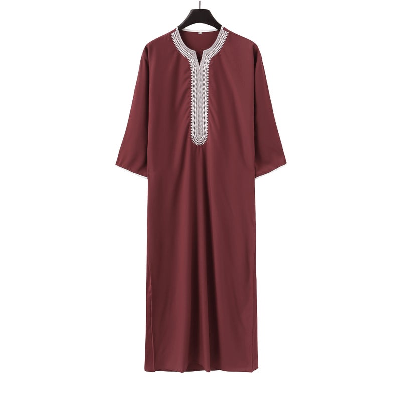 Men's Embroidered Ethnic Kurta Short Sleeve Navy Blue - Image 4