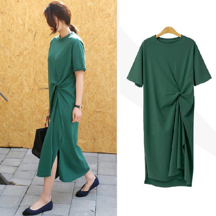 2021 New Arrival Skirt Loose Casual French Niche Dress Large Size Long T-Shirt Skirt Summer Green - Image 1