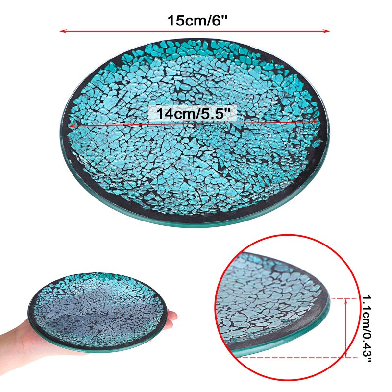 OwnMy 2PCS Mosaic Glass Candle Plates and Trays 6 Inch Pillar Candle Holders Plates, Glass Mosaic Candle Coasters Decorative Pillar Candle Stands Candle Bases for Wedding Table Centerpiececs, Blue - Image 3