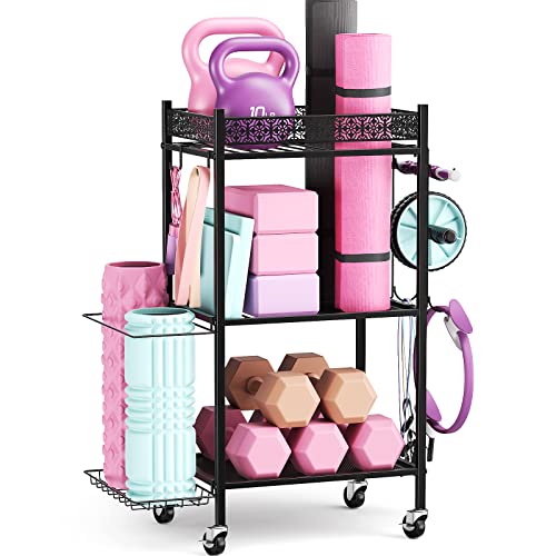 VOPEAK Metal Storage Rack for Yoga Mats, Foam Rollers and Gym Equipment - Home Exercise and Fitness Gear Organizer - Image 1