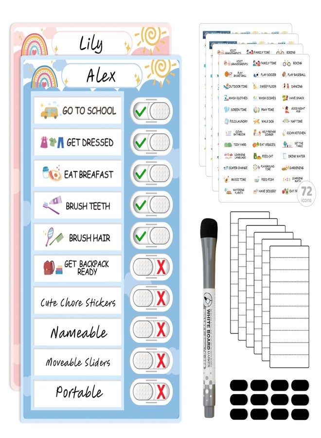CustomMaster 2 in 1 Namable Chore Chart for Kids, Dry Erase Morning/Bedtime Routine Chart for Kids for Refrigerator, Magnetic Visual Schedule for Kids Toddlers to Do List Checklist for Multiple Kids - Image 1