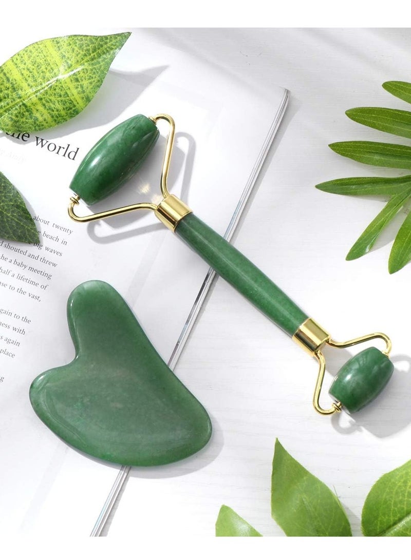 بكرة تدليك للوجه من حجر اليشم مع ولوح جواشا ذهب أخضر - Image 1