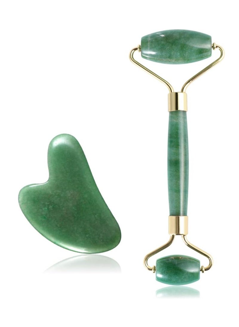 بكرة تدليك للوجه من حجر اليشم مع ولوح جواشا ذهب أخضر - Image 2