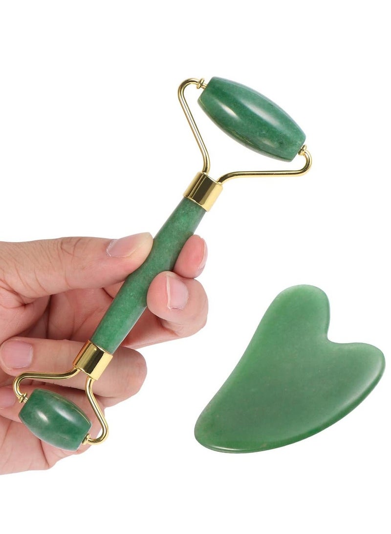 بكرة تدليك للوجه من حجر اليشم مع ولوح جواشا ذهب أخضر - Image 3