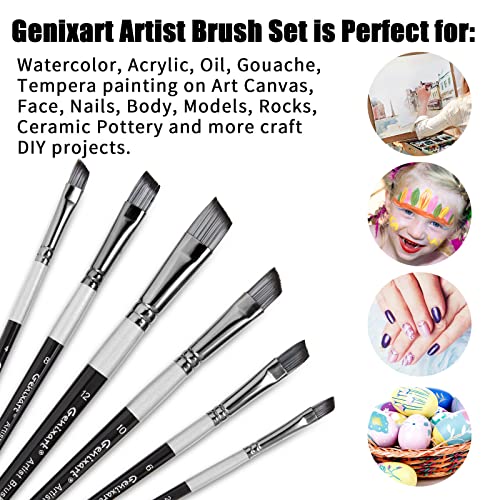 Genixart Angular Paint Brushes Set, 6 Pcs Angled Paintbrushes for Acrylic Oil Watercolor Gouache Painting, Premium Nylon Hair Angle Shader Brush for Art Beginners and Artist Professionals - Image 2