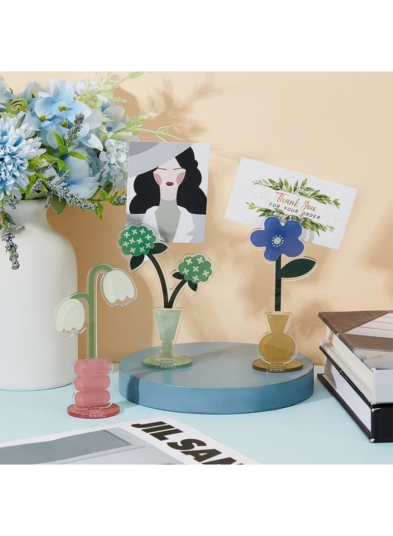 SYOSI 3 Sets Flower Memo Holder Stand Set, Tabletop Photo Display Stand for Office and Home, Acrylic Desk Card Holder for Pictures, Notes, Postcards (Multi-Style, 3 Styles) - Image 3