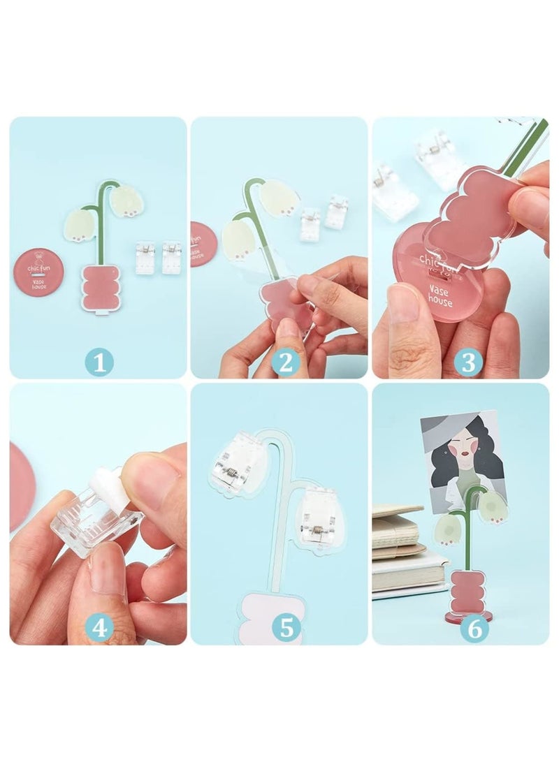 SYOSI 3 Sets Flower Memo Holder Stand Set, Tabletop Photo Display Stand for Office and Home, Acrylic Desk Card Holder for Pictures, Notes, Postcards (Multi-Style, 3 Styles) - Image 2