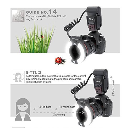 Meike MK-14EXT LED E-TTL Macro Ring Flash For Canon 5D II III 6D 7D 60D 70D 700D SLR Camera with 7 Adapter Ring - Image 4