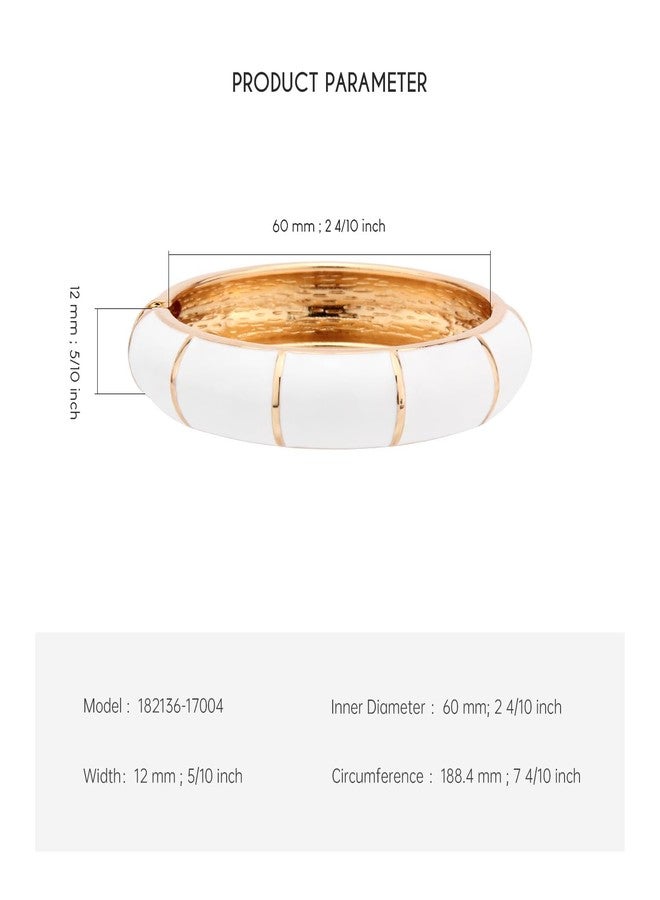 UJOY Women's Cloisonne Bangle Bracelet Enamel White Alloy Gold For Lady Gift Present - Image 5