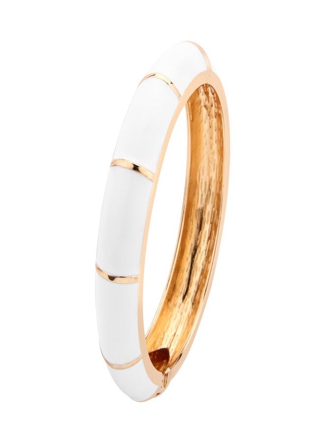 UJOY Women's Cloisonne Bangle Bracelet Enamel White Alloy Gold For Lady Gift Present - Image 1