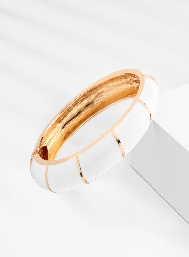 UJOY Women's Cloisonne Bangle Bracelet Enamel White Alloy Gold For Lady Gift Present - Image 4