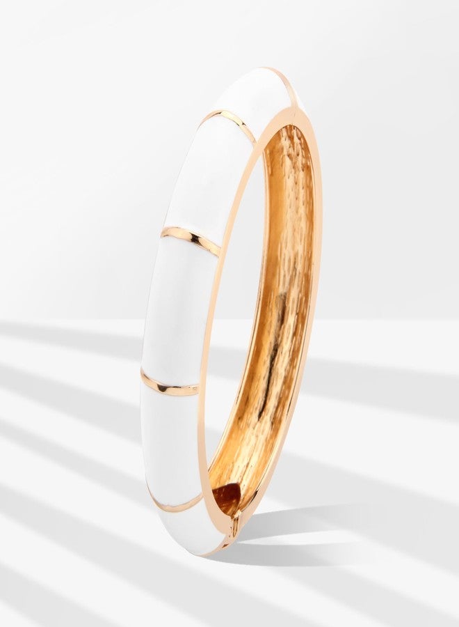 UJOY Women's Cloisonne Bangle Bracelet Enamel White Alloy Gold For Lady Gift Present - Image 3