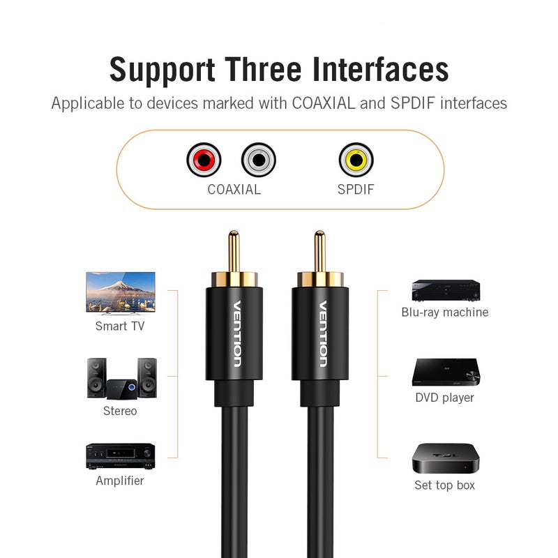 RCA Cable 1M Gold-Plated Pure Copper - High Fidelity Coaxial Cable for Digital Home Theater, SPDIF & Coaxial Interface Devices - Image 4