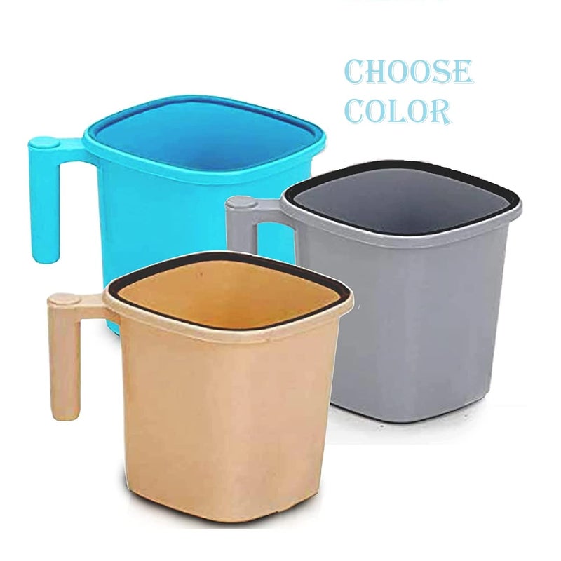 Foliam Square Mug Plastic Bath Mug Set of 2 Pcs Durable Long Lasting Quality, Bathroom Set (Ivory) - Image 3
