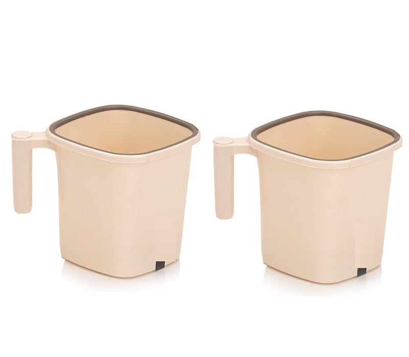 Foliam Square Mug Plastic Bath Mug Set of 2 Pcs Durable Long Lasting Quality, Bathroom Set (Ivory) - Image 1